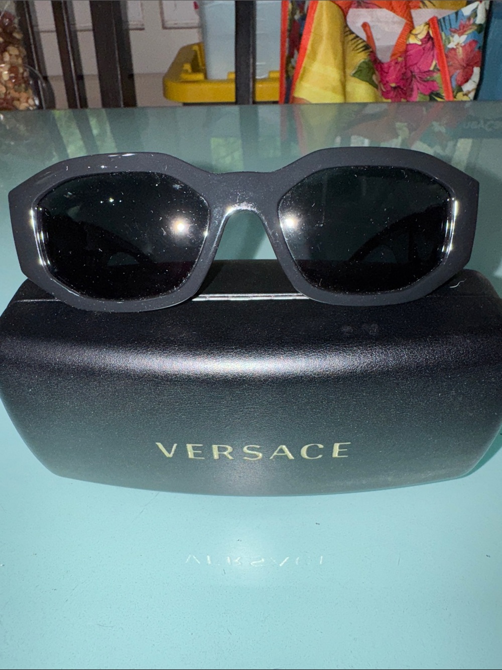 Versace Black Geometric Frame Sunglasses